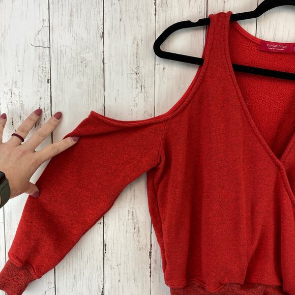 n:PHILANTHROPY Ventura Sweatshirt French Terry Cold Shoulder in Red Size Medium - Picture 6 of 10